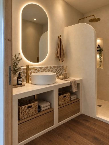 Hotel, Bohemian, Bathroom, Chic, Full Project, Creation of exclusive furniture, 3D ambiance, Plan, Renovation