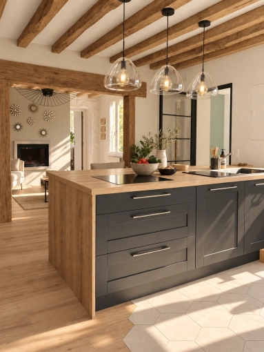 Rustic, Contemporary, Vintage, Kitchen, Full Project, Energy renovation, Shopping list, 3D ambiance, Plan, Renovation
