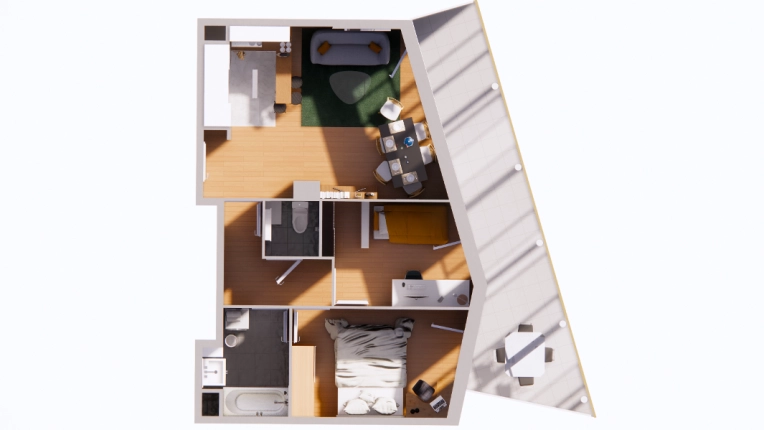 Contemporary, Flats / Apartments, Bathroom, Kitchen, Room