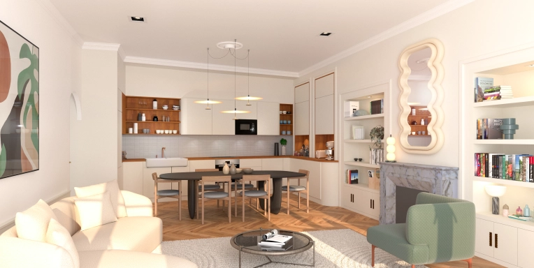 Contemporary, Flats / Apartments, Kitchen, Chic, Living room