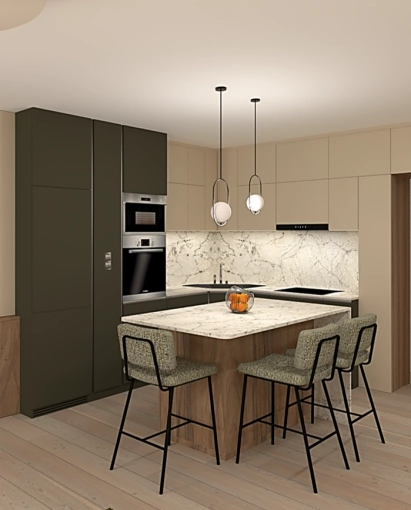 Minimalist, Kitchen, Chic, Consultation Visit, Full Project, Shopping list, 3D ambiance