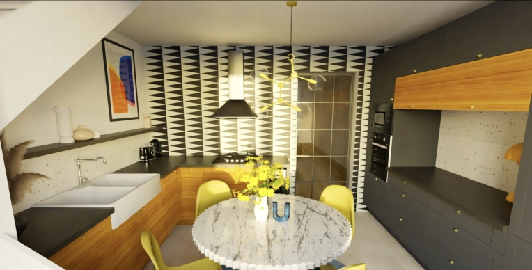 Contemporary, Vintage, Kitchen, Chic, Consultation Visit, Full Project, Shopping list, 3D ambiance