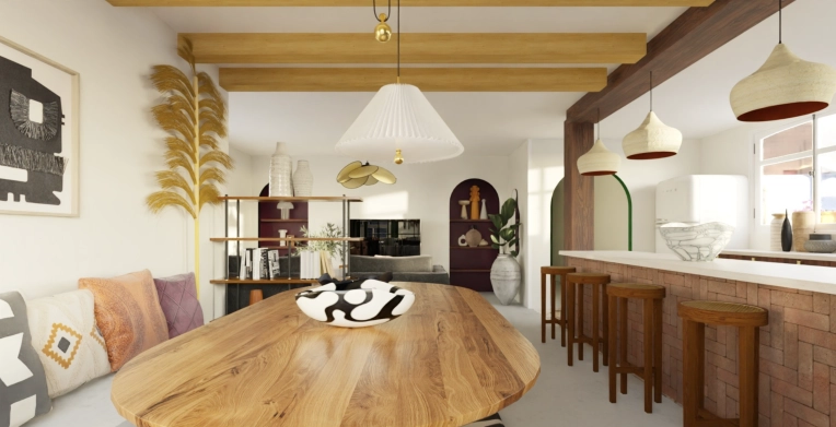 Bohemian, Contemporary, Kitchen, Nature, Consultation Visit, Full Project, Remote Coaching, Shopping list, 3D ambiance