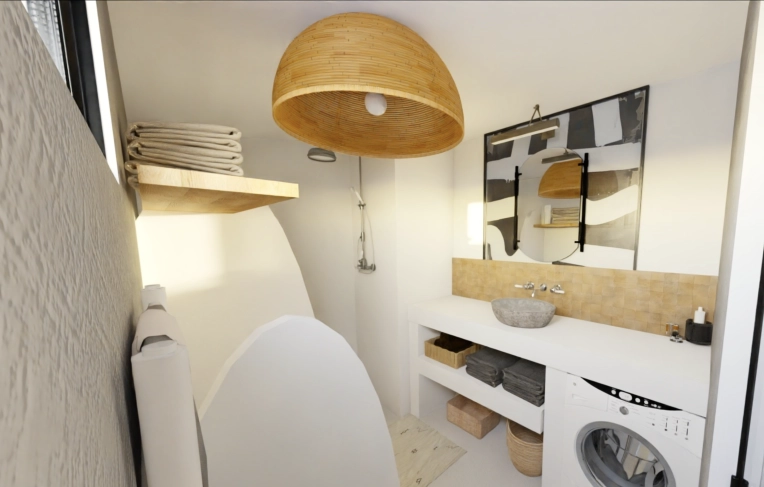 Bohemian, Minimalist, Contemporary, Bathroom, Consultation Visit, Remote Coaching, Shopping list, 3D ambiance