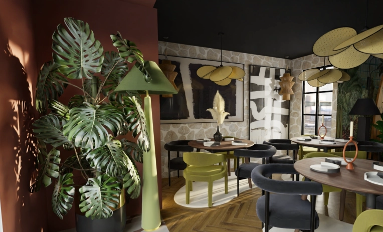 Bohemian, Minimalist, Contemporary, Japanese, Restaurant, Vintage, Chic, Nature, Maximalist, Consultation Visit, Remote Coaching, 3D ambiance