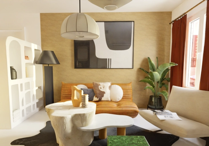 Minimalist, Contemporary, Scandinavian, Vintage, Nature, Living room, Consultation Visit, Energy renovation, Creation of exclusive furniture, Shopping list, 3D ambiance