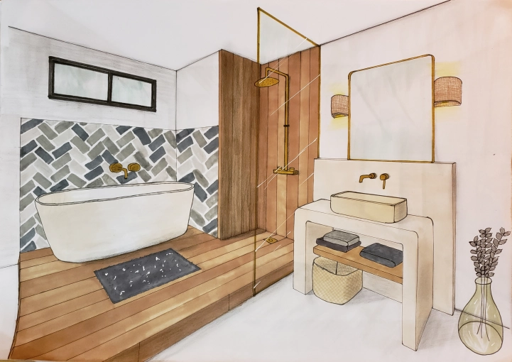 Bohème, Minimaliste, Salle de bain, Chic, Nature, Feng Shui, Visite conseil, Home staging, Liste shopping, 3D d'ambiance