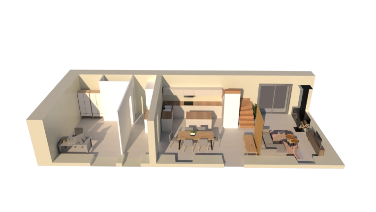 Vintage, Living room, 3D ambiance, Plan