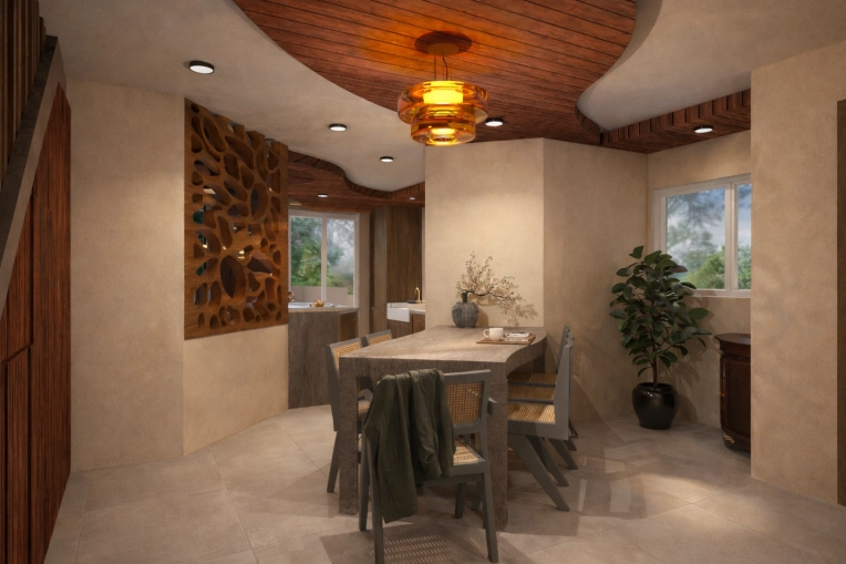 Contemporary, Vintage, Living room, Full Project, 3D ambiance, Plan