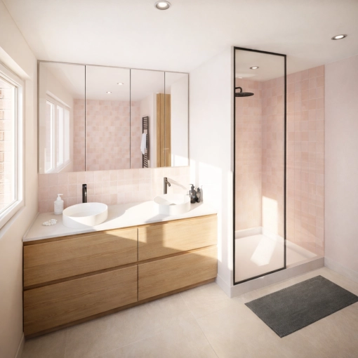 Bohemian, Minimalist, Bathroom, Chic, Nature, 3D ambiance, Plan