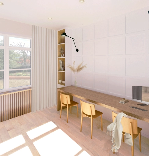 Minimalist, Contemporary, Scandinavian, Chic, Nature, Office, Full Project, 3D ambiance, Plan