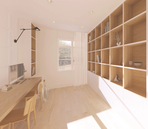 Minimalist, Contemporary, Scandinavian, Chic, Office, Full Project, 3D ambiance, Plan