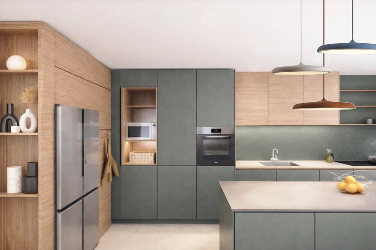 Contemporary, Kitchen, 3D ambiance, Plan