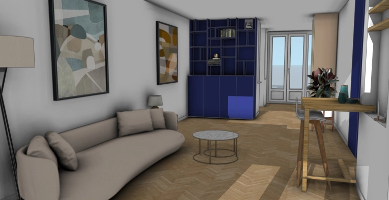Contemporary, Living room, Full Project, 3D ambiance