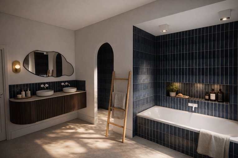 Rustic, Japanese, Bathroom, Creation of exclusive furniture, 3D ambiance