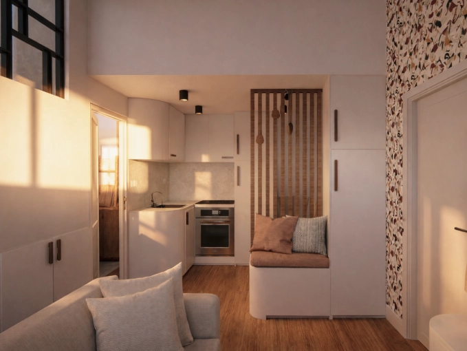 Contemporary, Tiny house, Creation of exclusive furniture, 3D ambiance