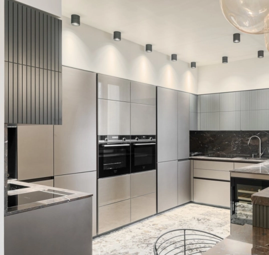 Contemporary, Kitchen, Chic, Creation of exclusive furniture, 3D ambiance, Plan