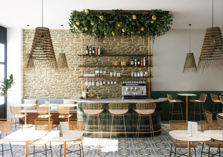 Bohemian, Contemporary, Restaurant, Chic, Full Project, Creation of exclusive furniture, 3D ambiance, Plan