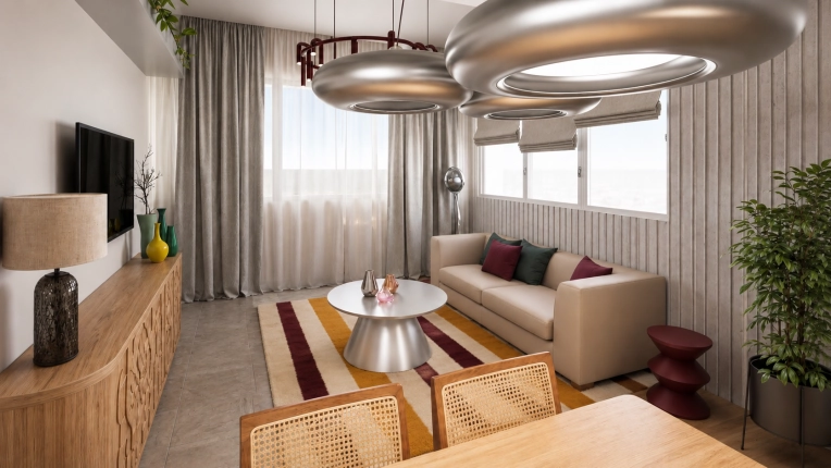 Contemporary, Maximalist, Living room, Full Project, 3D ambiance
