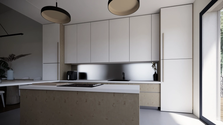 Minimalist, Contemporary, Kitchen, Chic, 3D ambiance