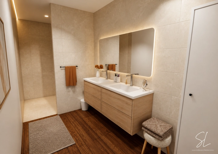 Minimalist, Bathroom, Chic, Shopping list, 3D ambiance