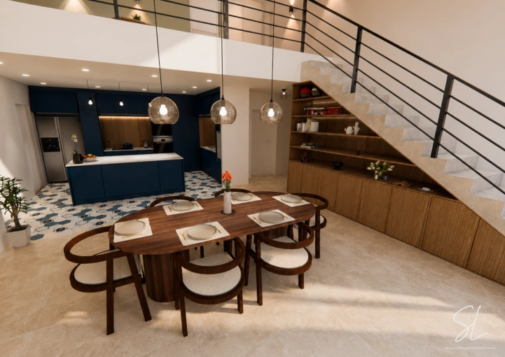 Contemporary, Chic, Dining room, Full Project, Shopping list, 3D ambiance