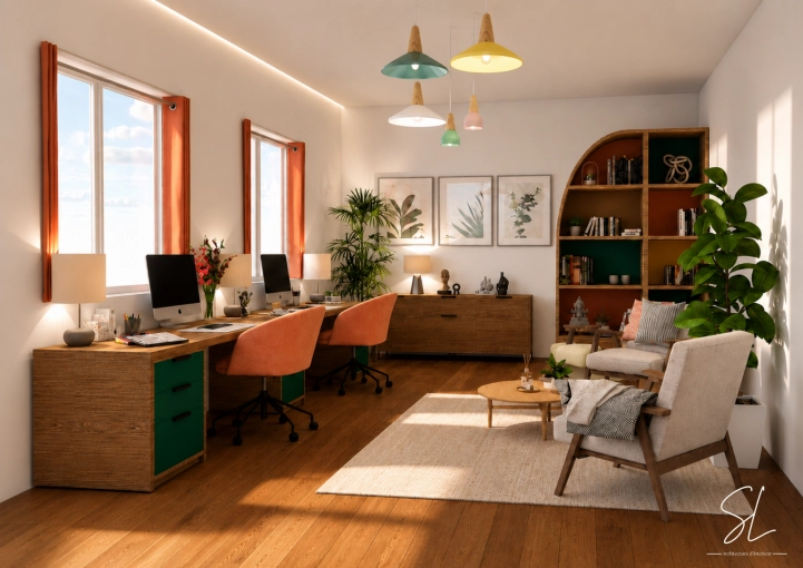 Contemporary, Office, Full Project, Shopping list, 3D ambiance, Plan