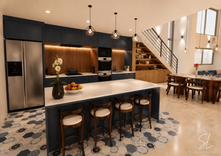 Kitchen, Chic, Shopping list, 3D ambiance, Plan