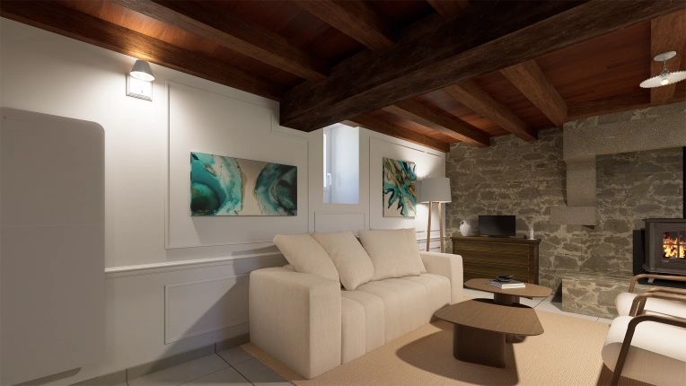 Rustic, Minimalist, Vintage, Living room, Consultation Visit, Home Staging, Creation of exclusive furniture, Shopping list, 3D ambiance, Plan