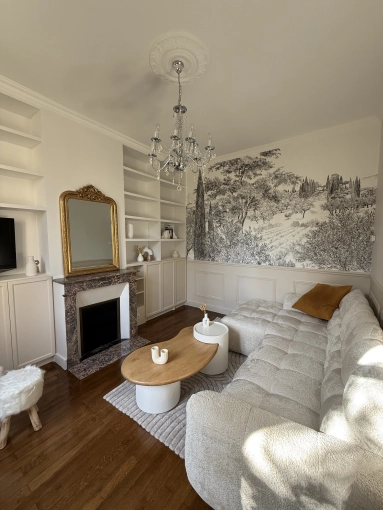 Scandinavian, Vintage, Chic, Nature, Living room, Full Project, Creation of exclusive furniture, Shopping list, 3D ambiance, Plan