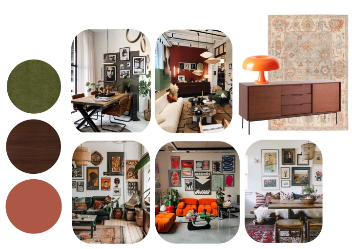 Industrial, Vintage, Maximalist, Office, Full Project, Shopping list, 3D ambiance, Plan