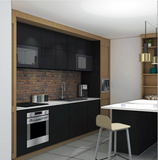 Industrial, Contemporary, Kitchen, Chic, 3D ambiance, Plan