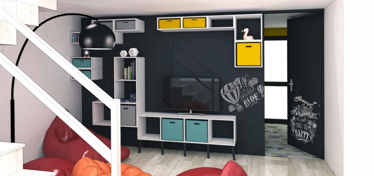 Industrial, Contemporary, Room, Chic, Creation of exclusive furniture, 3D ambiance, Plan