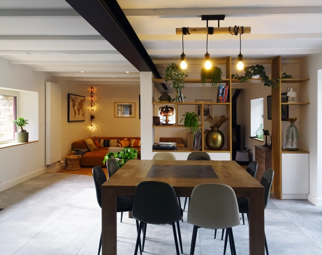 Rustic, Bohemian, Chic, Nature, Dining room, Full Project, Creation of exclusive furniture, 3D ambiance, Plan