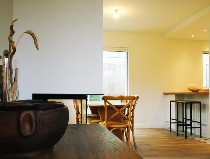 Rustic, Bohemian, Chic, Nature, Dining room, Full Project, 3D ambiance, Plan