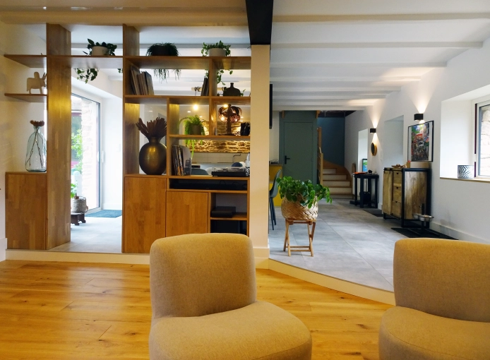 Bohemian, Chic, Nature, Living room, Full Project, Creation of exclusive furniture, 3D ambiance, Plan