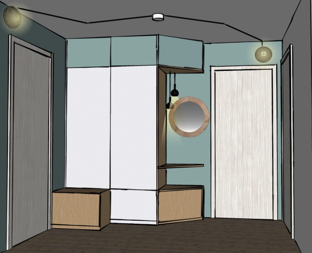 Contemporary, Scandinavian, Chic, Dressing, Creation of exclusive furniture, 3D ambiance, Plan