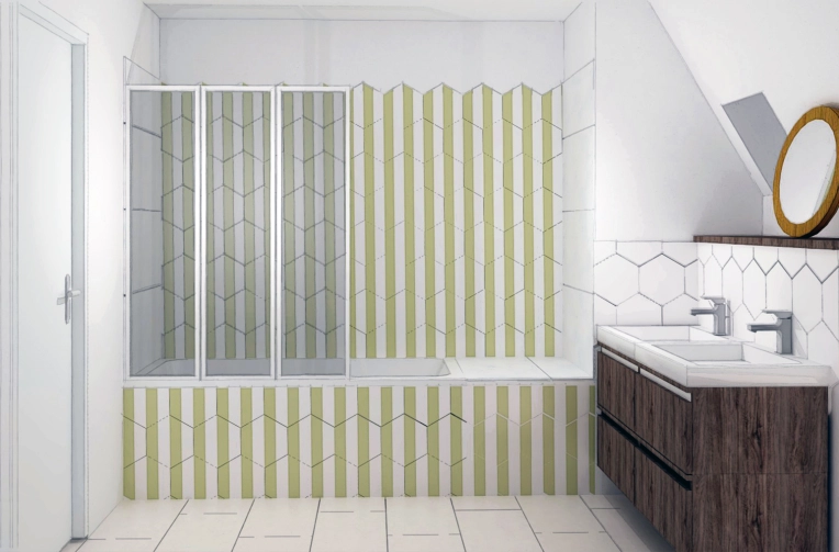 Bohemian, Bathroom, Full Project, Creation of exclusive furniture, 3D ambiance, Plan