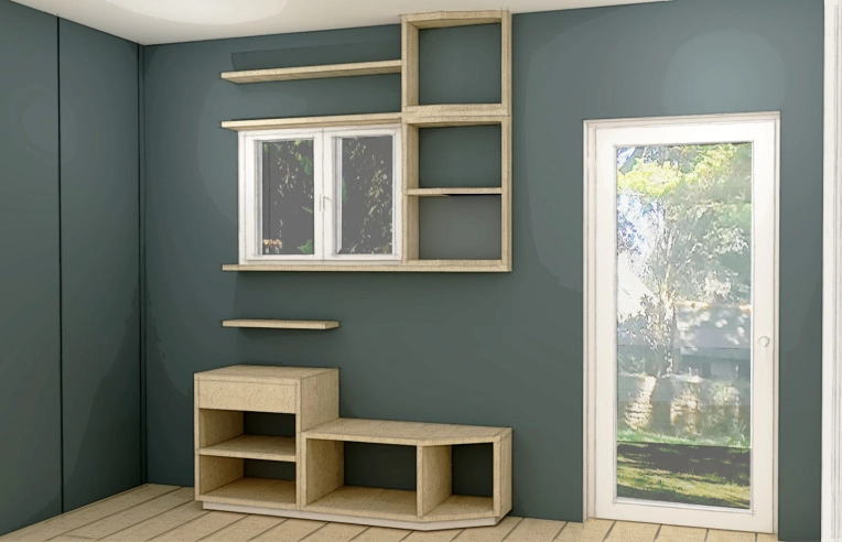 Scandinavian, Chic, Dressing, Full Project, Creation of exclusive furniture, 3D ambiance, Plan