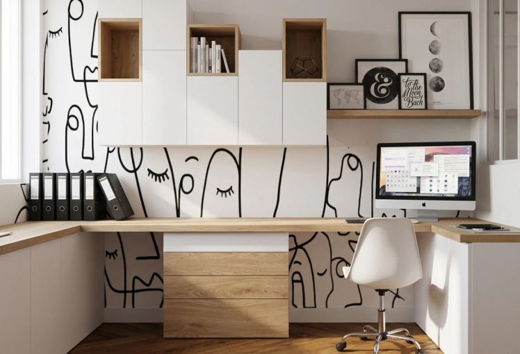 Minimalist, Contemporary, Scandinavian, Office, Creation of exclusive furniture, Shopping list, 3D ambiance, Plan