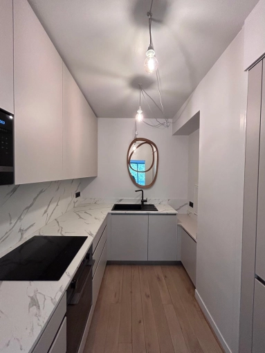 Minimalist, Contemporary, Kitchen, Chic, Full Project, Shopping list, 3D ambiance, Plan