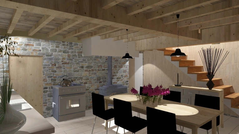 Rustic, Dining room, Consultation Visit, 3D ambiance, Plan, Renovation