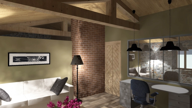 Rustic, Office, Consultation Visit, 3D ambiance, Plan, Renovation