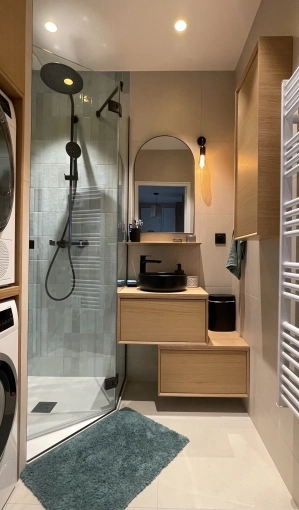 Minimalist, Bathroom, Chic, Consultation Visit, Full Project, Shopping list, 3D ambiance, Plan