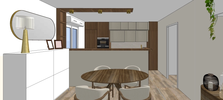 Kitchen, Feng Shui, Full Project, Remote Coaching, Creation of exclusive furniture, 3D ambiance, Plan