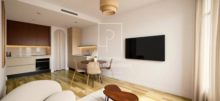 Minimalist, Contemporary, Tiny house, Home Staging, 3D ambiance, Plan