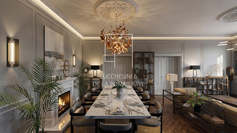 Chic, Dining room, Full Project, Home Staging, 3D ambiance, Plan
