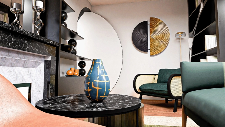Contemporary, Chic, Living room, Full Project