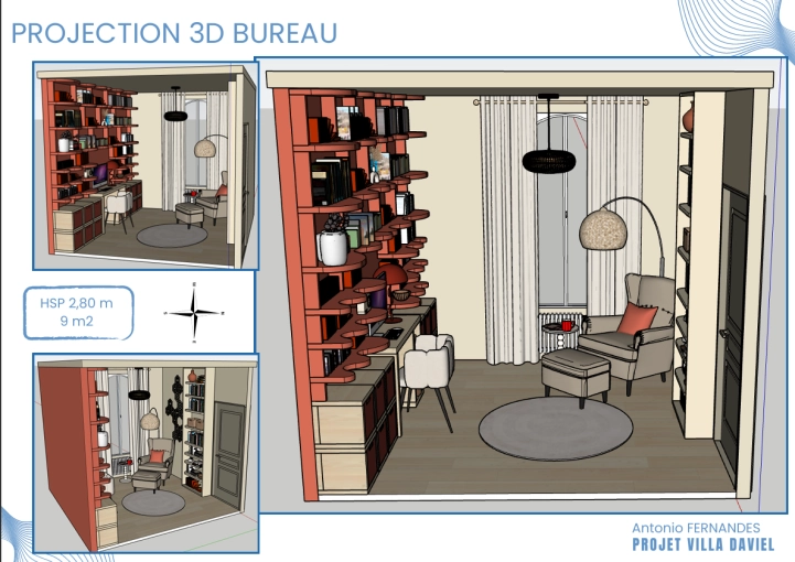 Contemporary, Scandinavian, Office, Consultation Visit, Full Project, Remote Coaching, Shopping list, 3D ambiance, Plan