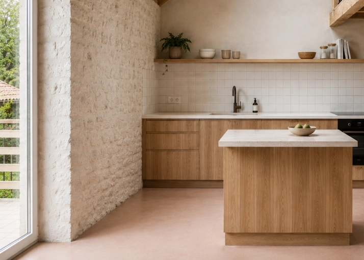 Rustic, Minimalist, Kitchen, Nature, Full Project, 3D ambiance, Renovation